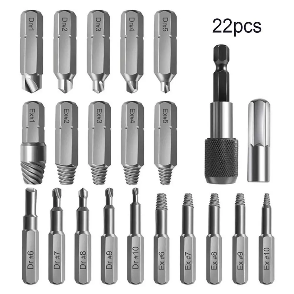 

22Pcs Screw Extractor with Quick Connector High-Speed Steel Removal Tool Set Dismantling Kit