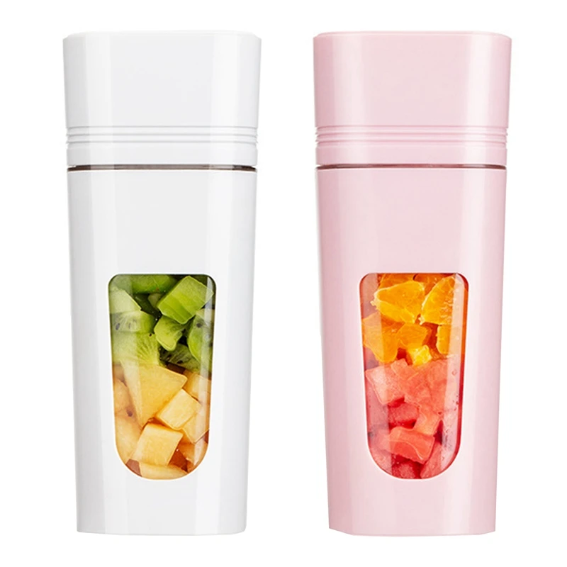 

2 Set Portable Blender For Handmade Fruit Or Vegetable Smoothie Mini Juicer With USB Rechargeable White & Pink