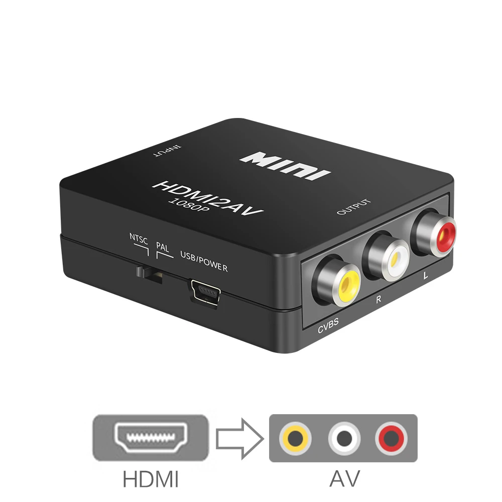 Адаптер преобразователь HDMI в AV HD с кабелем для видео RCA AV/CVSB L/R 1080P HDMI2AV поддержка HDTV