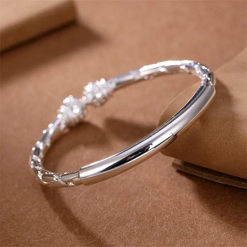 Блестящие Толстые браслеты без блеска из чистого серебра 999 пробы для женщин