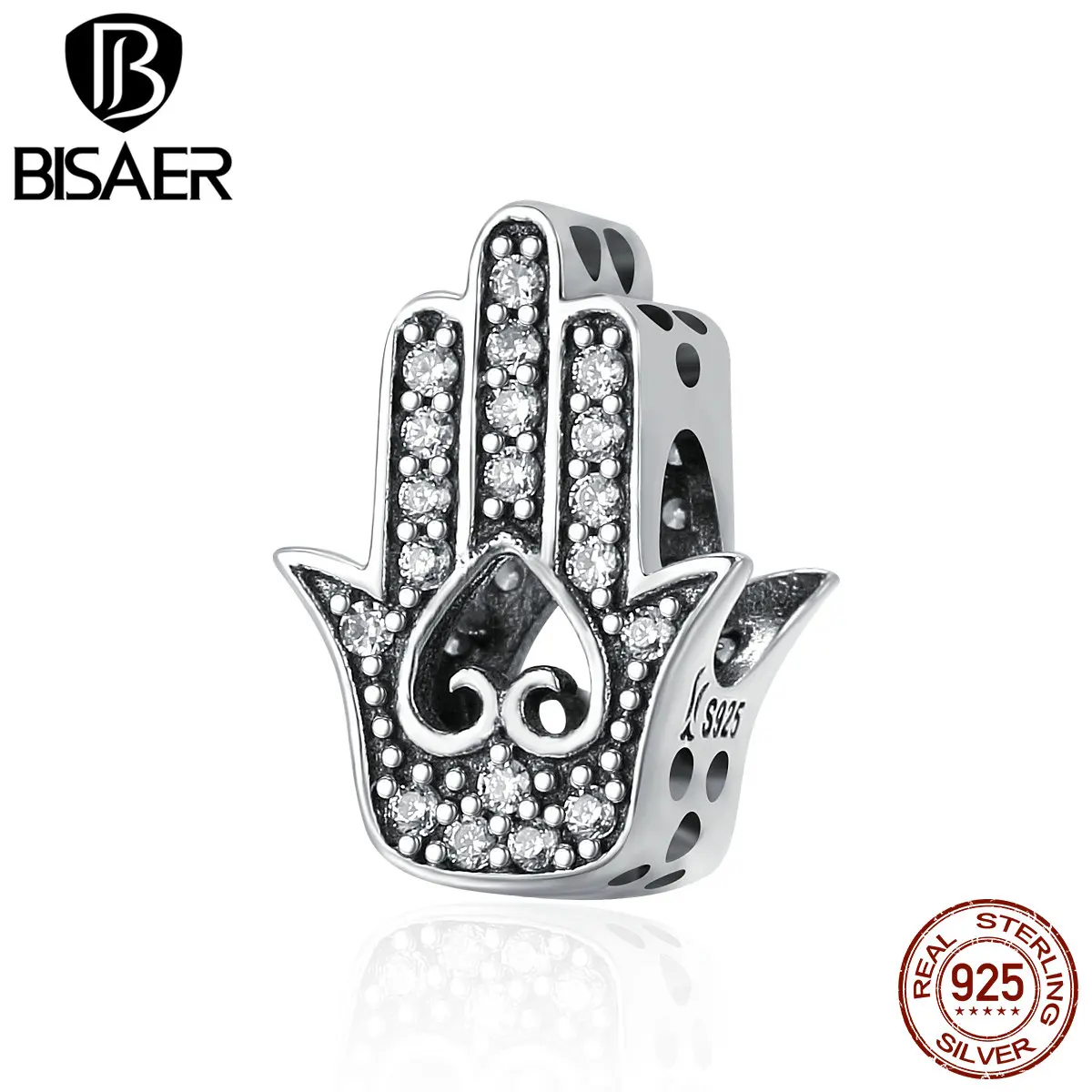 Подвеска Шарм Рука Фатимы из серебра 100% пробы для браслета|hand of fatima beads|charms silver 925