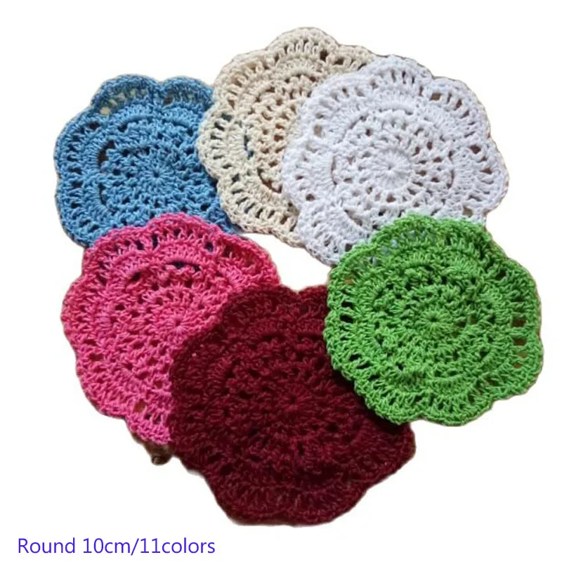 

Hot cotton round placemat cup coaster mug kitchen Christmas table place mat cloth lace Crochet tea coffee doily wedding pot pad