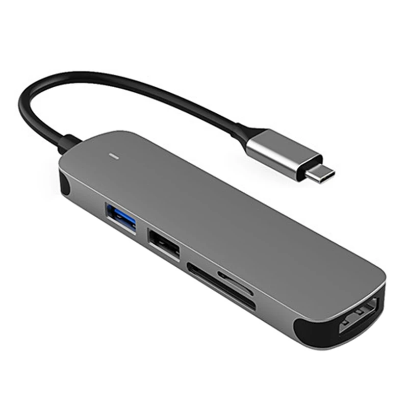 

USB C HUB 5-In-1 Docking Station USB 3.0+HDMI-Compatible+TF for Computer Laptop Splitter USB HUB