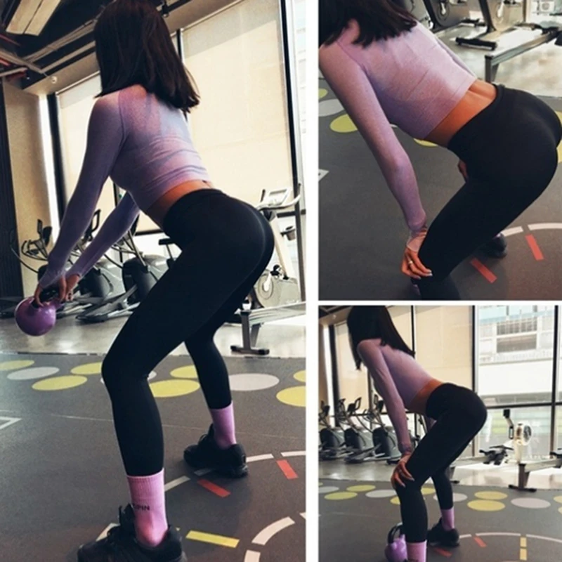 

Seamless Cropped Top Long Sleeve Shirts Women Gradient Sports Bra With Thumb Hole Running Fitness Workout Gym Clothes