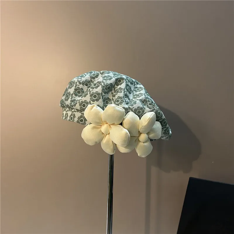 

202201-XX spring Embroidery fabric Three-dimensional flowers cute lady beret hat women Leisure painter hat