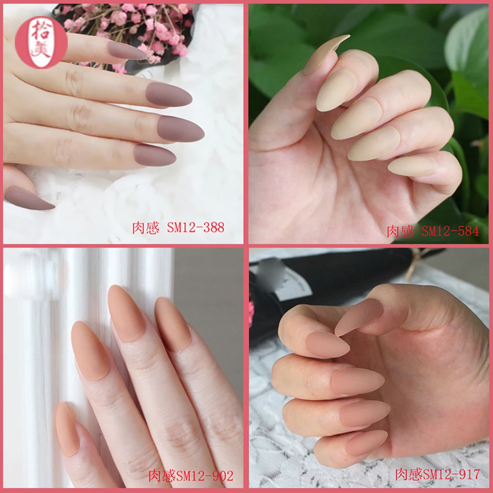 Матовые однотонные накладные ногти популярный дизайн клей на длинном