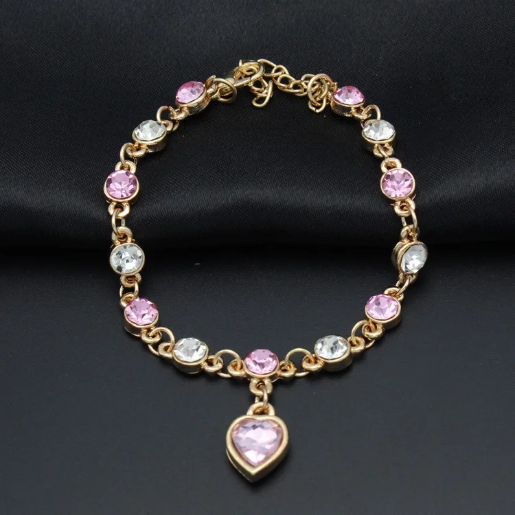 gold pink Qingwen океан сердце любовь в форме сердца персик Кристалл Циркон дамы браслет ювелирные изделия аксессуары фантастический Браслет Брелок CA4604 - Окраска металла: gold pink
