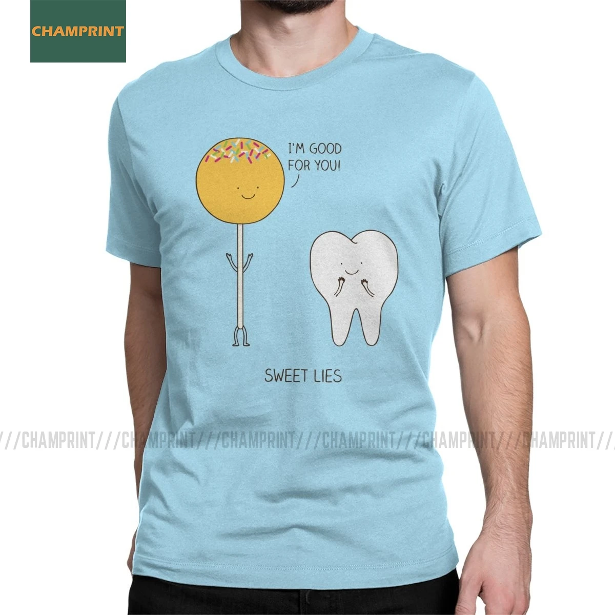 Удивительные сладкие лежит стоматолог Футболка мужская чисто хлопковые