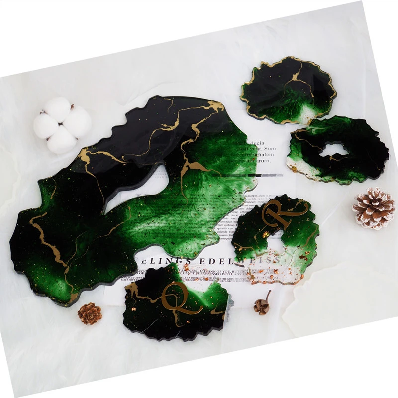 

1Set/4Pcs DIY Ornaments Irregular Coaster Craft Jewelry Making Cup Tray Silicone Mold Reusable Art Accessories