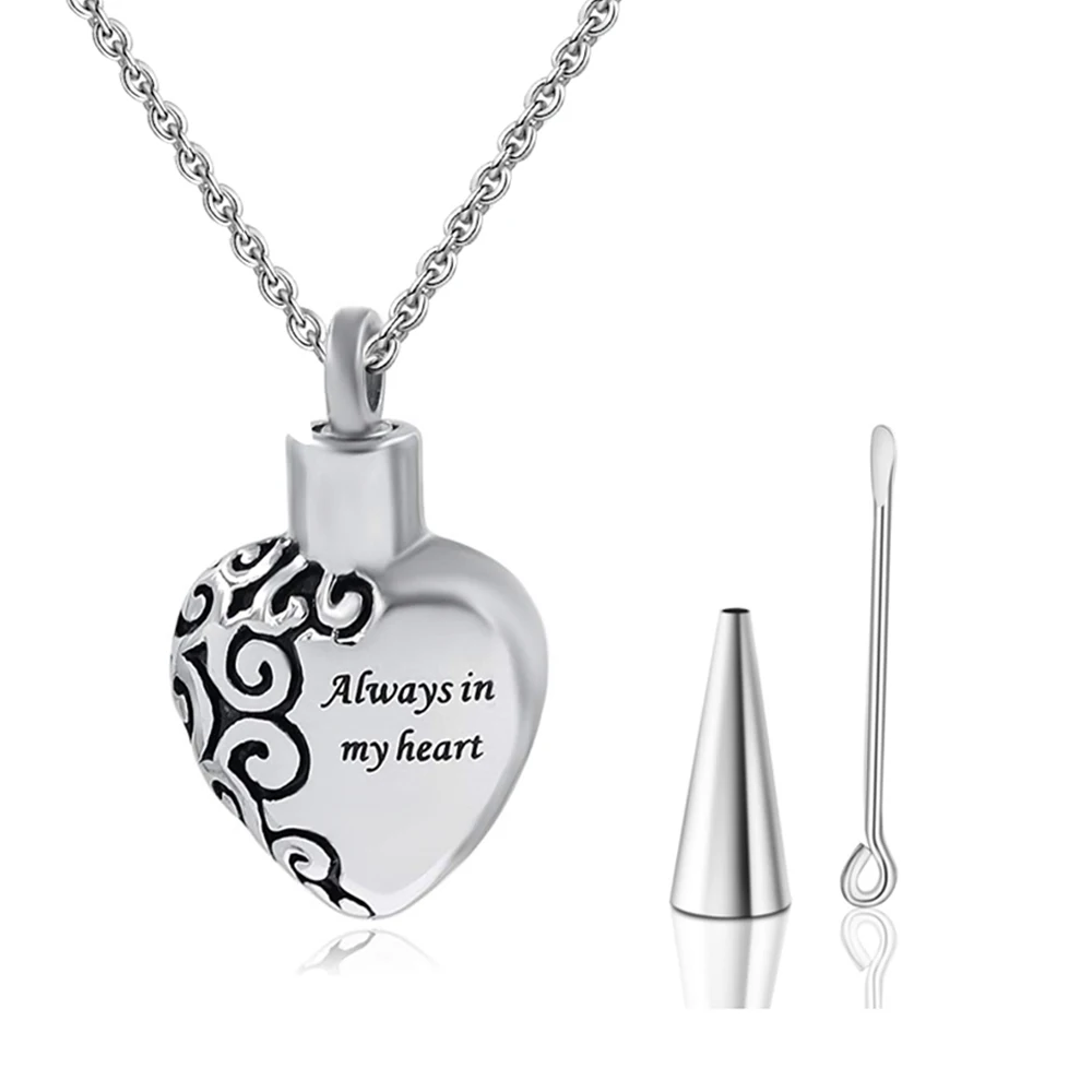 Always In My Heart Stainless Steel Locket Screw Heart Cremation Memorial Ashes Urn Necklace Jewelry Pendant Dropship