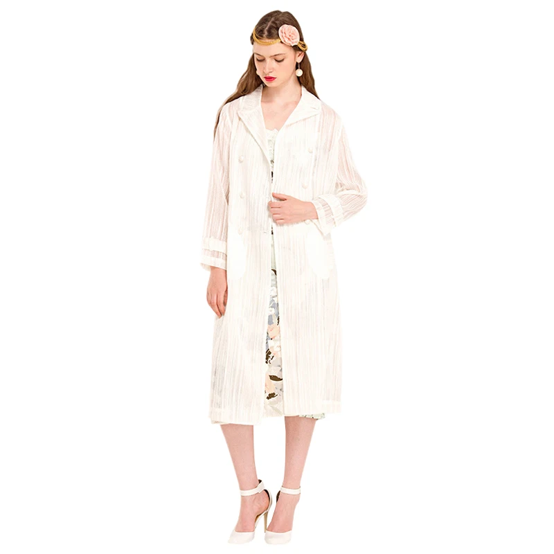 

Женское осеннее пальто размера плюс из органзы, жаккардовое двубортное пальто с отложным воротником, длинным рукавом и поясом, белое пальто...