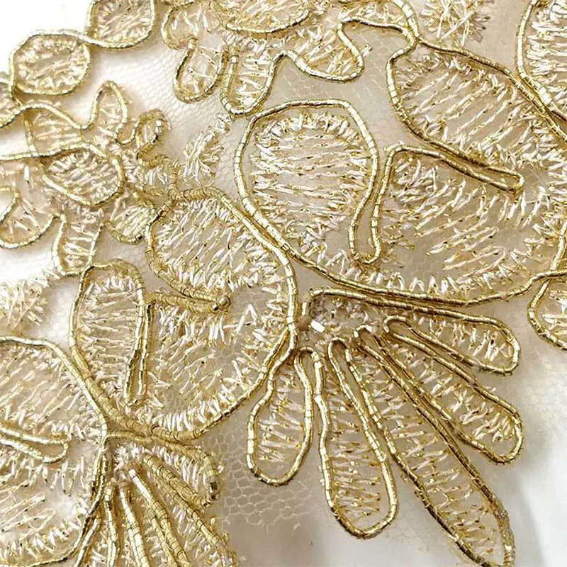 7 ярдов Высокое качество Красивое золотое кружево ткань лента для аппликации