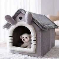 cute foldable winter warmer dog house kennel soft pet bed small cat tent removable plush sponge sleeping resting nest basket