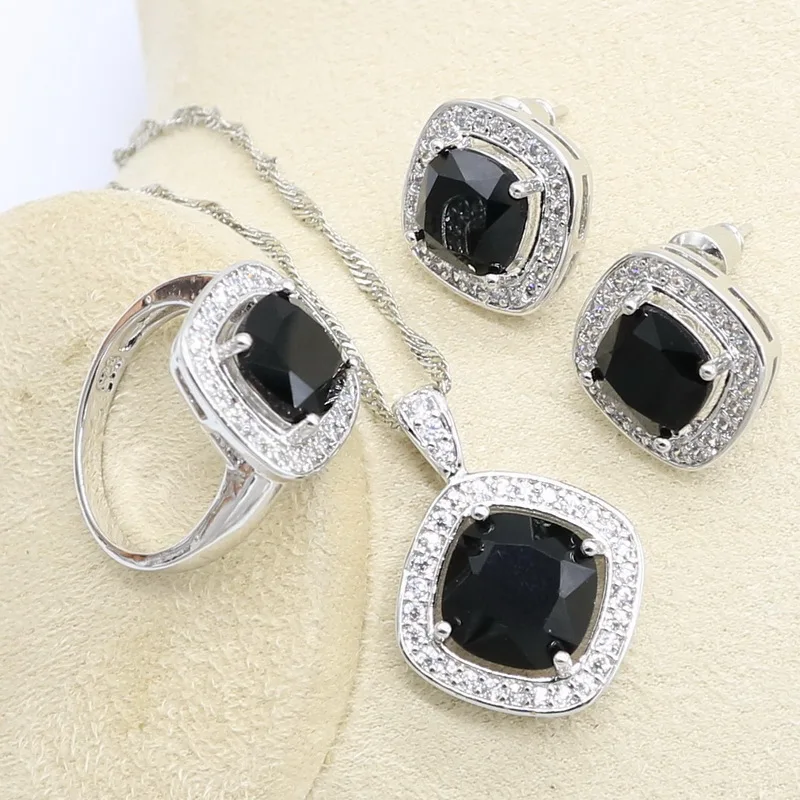 Квадратный черный циркон серебряного цвета свадебный браслет шпилька серьги