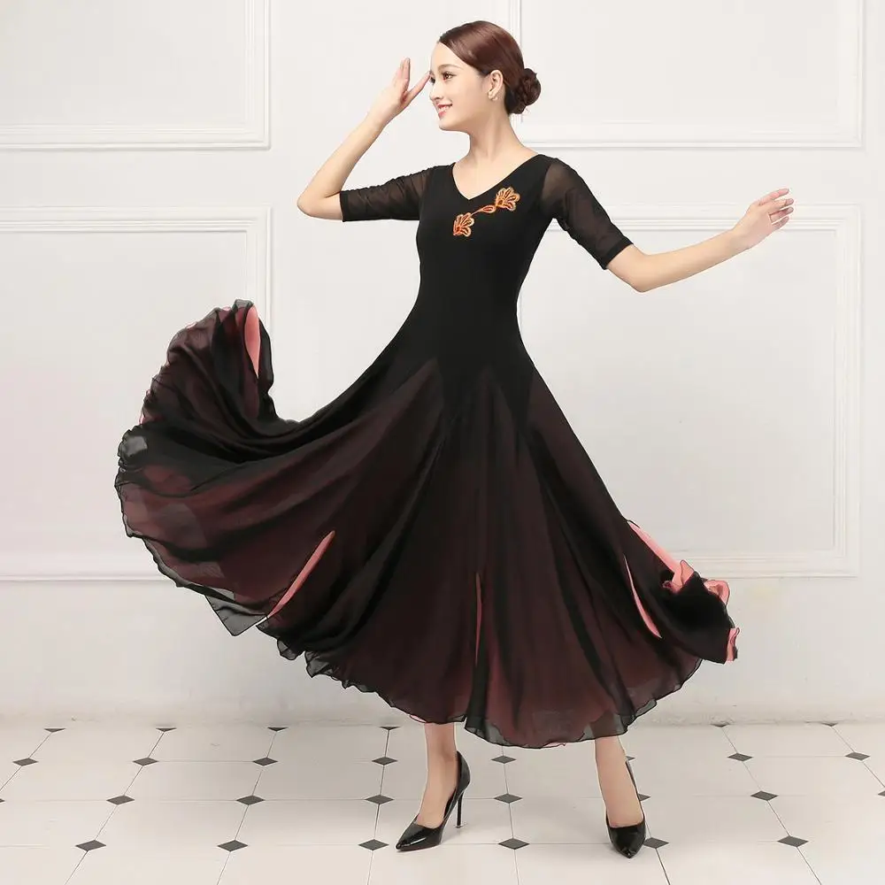 2020 New red black Ballroom Competition Dress short sleeves Women Modern Dresses Standard Waltz | Тематическая одежда и