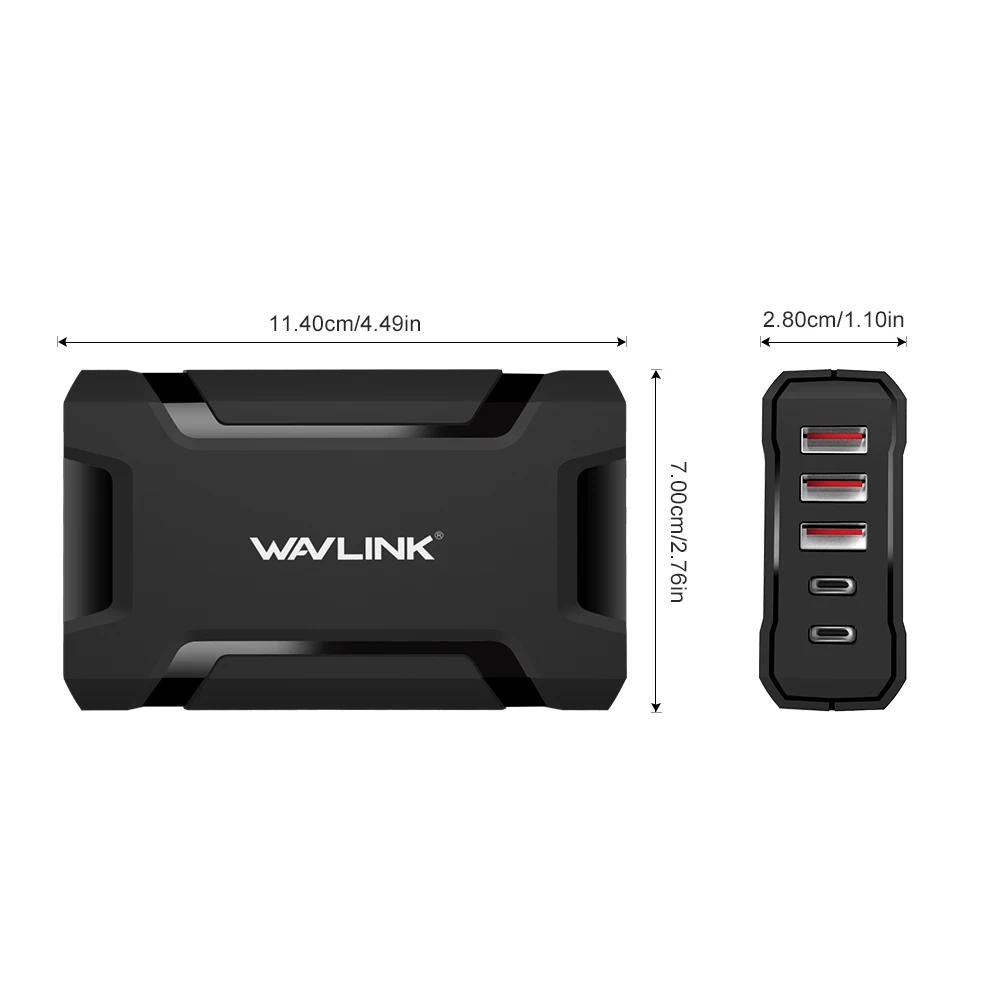 Зарядное устройство Wavlink с 5 USB портами и поддержкой быстрой зарядки 45 Вт/9
