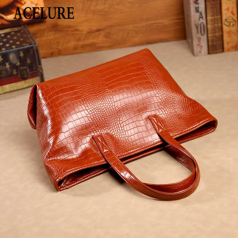 

ACELURE Fashion New Crocodile Pattern PU Leather Ladies Shoulder Bag Solid Color Soft Women Solid Color Tote Bag DropShipping
