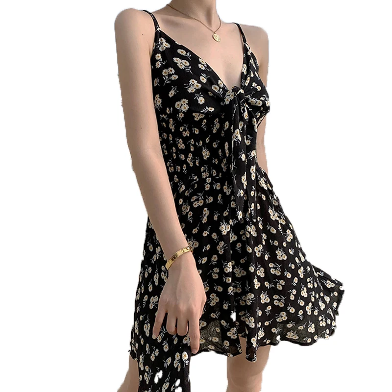 

Sexy Sling Mini Dress Beach Party Floral Women Dress Floral Sleeveless V-neck Dresses