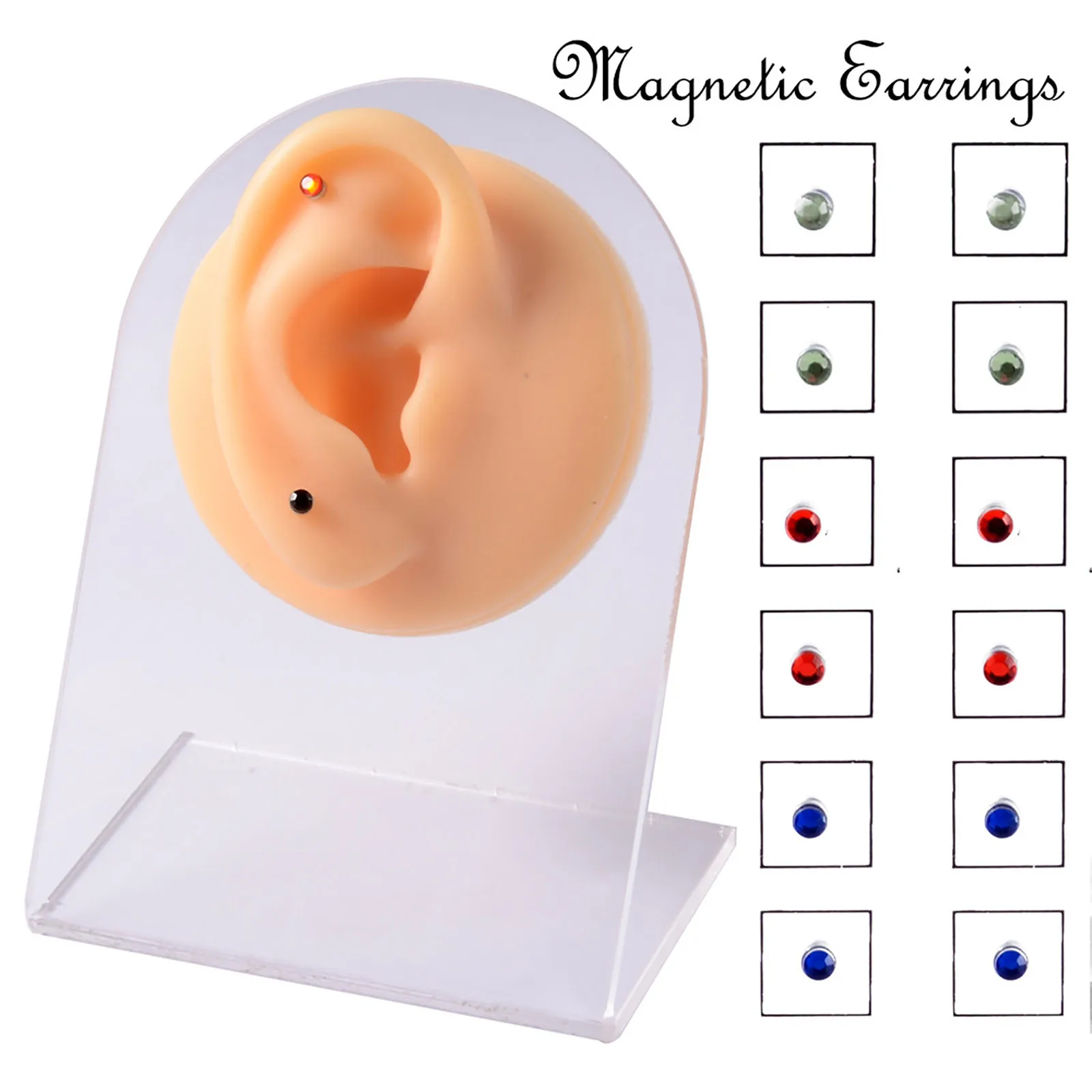 

12pcs/lot Steel Rhinestone Crystal No Pierced Magnet Ear Stud Magnetic Earrings Unisex Fake Cheater Ear Plugs Nose Lip Rings