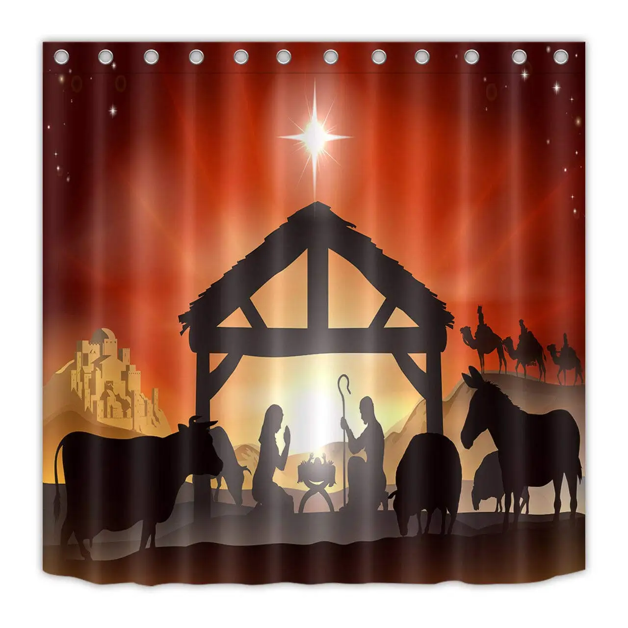 

Водонепроницаемая занавеска для душа в ванную комнату, 3D рисунок «Три короля» с изображением Рождества Иисуса, не выцветает 12