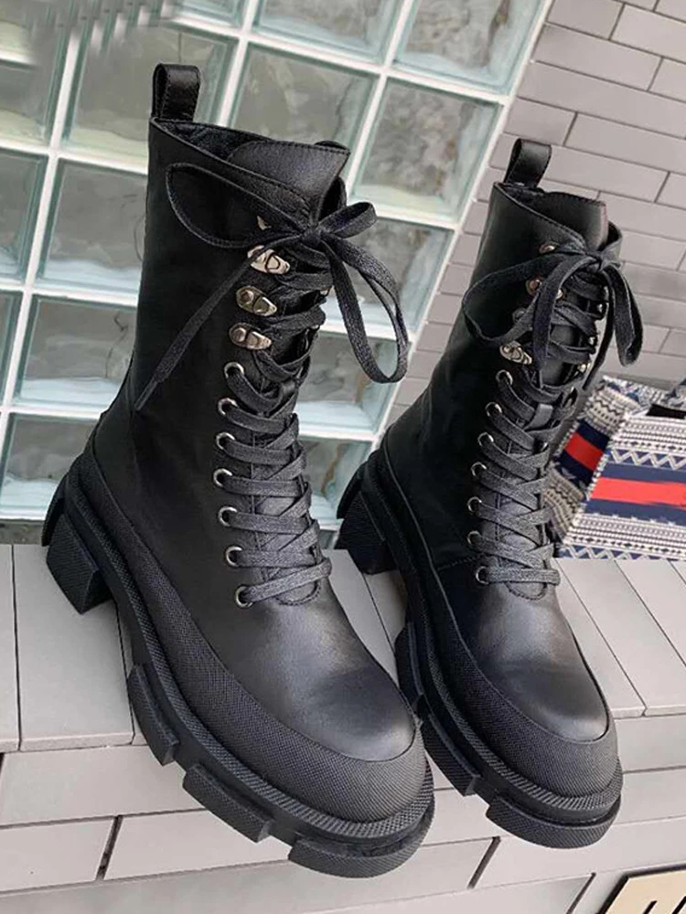 

Stylesowner 2020 Winter Flat Platform Round Toe Ankle Boots Pink Leather Girls Height Increasing Motorcycle Boots Fashion