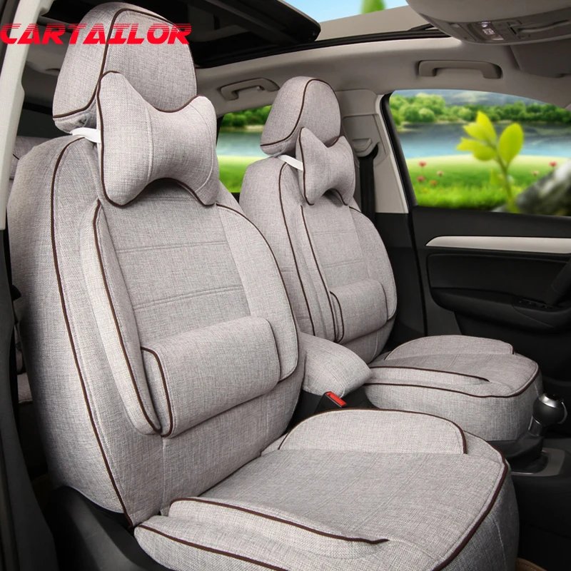 

CARTAILOR Cover Seats for Benz GLE Class Accessories Linen Cloth Car Seat Covers & Supports Grey Car Cushions Airbag Compatible