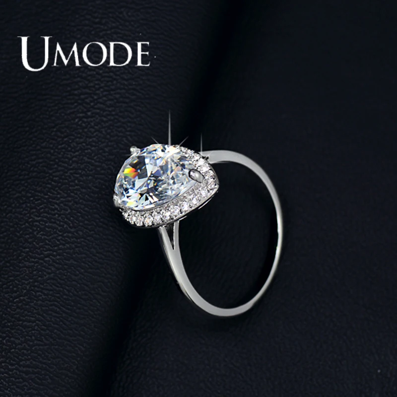 UMODE Обручальные кольца с белой позолотой большим искусственным бриллиантом 4