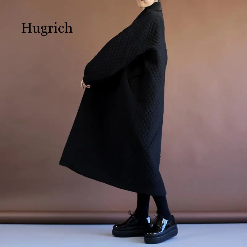 Женский Длинный свободный тренчкот черная ветровка большого размера в