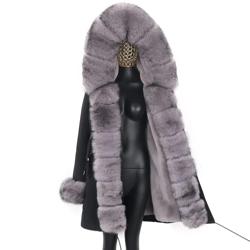 Enlarge 2021 Fashion Winter Jacket Big Fur Women Real Fur Coat Natural Real Fox Fur Collar Loose Long Parkas Outerwear Detachable
