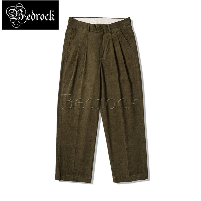 RT vintage double pleated corduroy trousers wide leg pants commuter French cargo pants men's overalls brown casual trousers