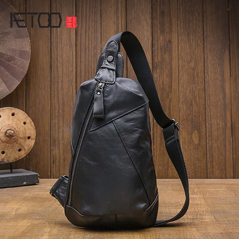 AETOO Handmade men's chest bag, fashion trend youth shoulder bag, sports messenger bag, light bag