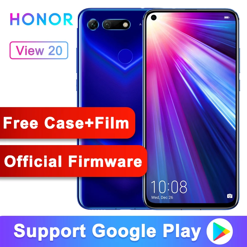 Honor View 20, Смартфон honor V20, 6,4 дюймов, Android 9, 6 ГБ ОЗУ, 128 Гб ПЗУ, NFC, быстрая зарядка, 48мп, 3D камера, мобильный телефон