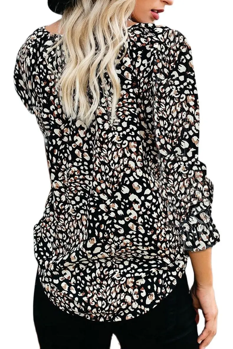 

Ladies Casual Fashion Shirt V-Neck Tie Print Long-Sleeve Splice Loose Chiffon Lacing Shirt For Autumn 2021 Women Hot Sale Tops