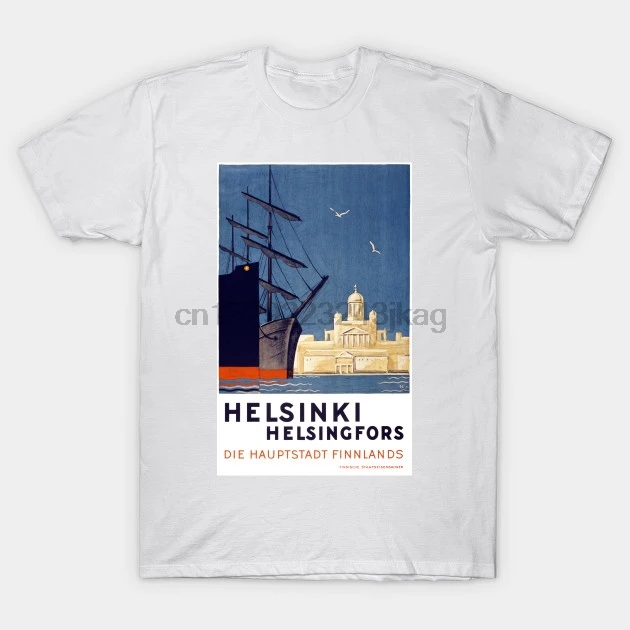Men t-shirt Vintage Travel Poster Finland Helsinki tshirt Women t shirt | Мужская одежда