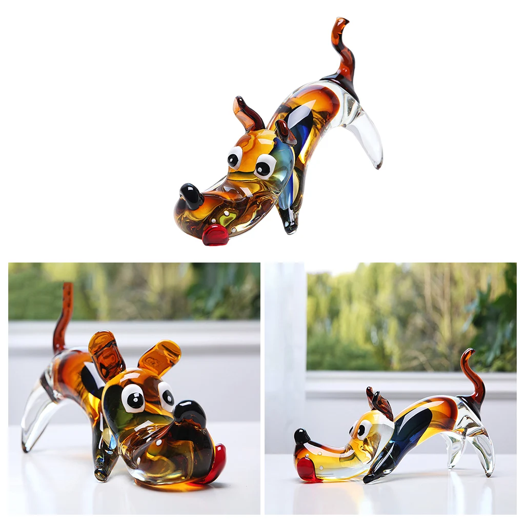 

Nordic Hand Blown Glass Art Dog Figurines Handmade Clear Crystal Sculpture Table Decor Statue Model Multicolor