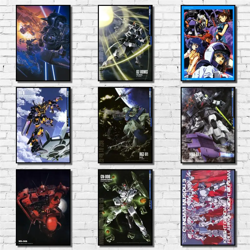 

50 Дизайнов Аниме Gundam, плакат из белой бумаги, картина, наклейка на стену для кофейни, бара A3 42x30 см 1