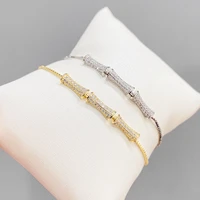 wholesale ins style fashion design bamboo womens adjustable pull bracelet gold plated micro inlaid rhinestone hand jewelry