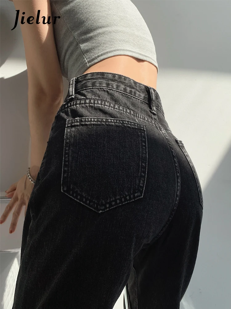 Jielur Джинсы Женские повседневные с высокой талией шикарные брюки из денима
