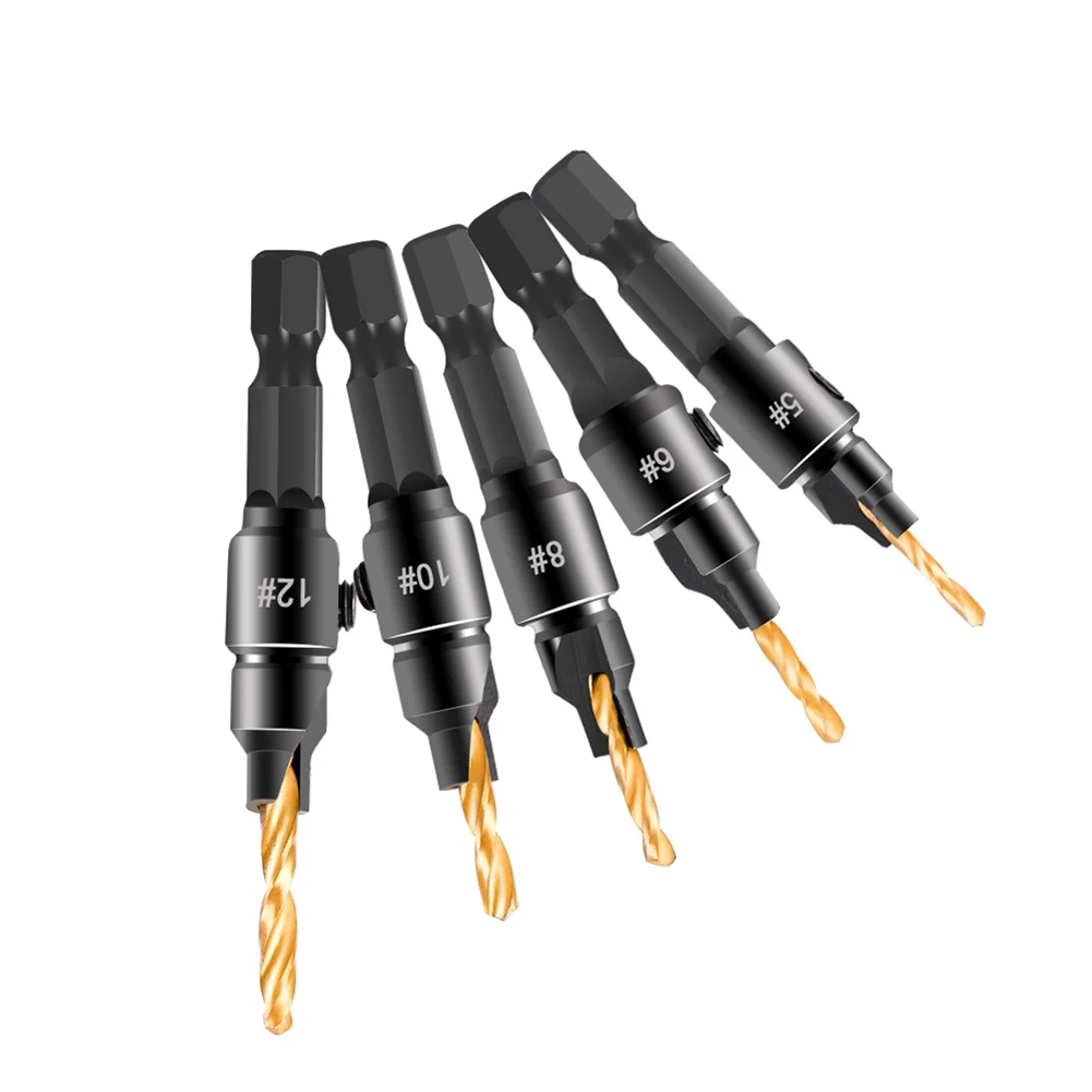 

6 Pieces of S-shaped Drill Bits with L-shaped Wrench, High-carbon Steel Titanium-plated Chamfered Hexagonal Shank Drill Bit Tool