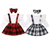 uk 3pcs toddler baby girls 9m 5t clothes fly sleeve lace tops plaid bib skirt outfit