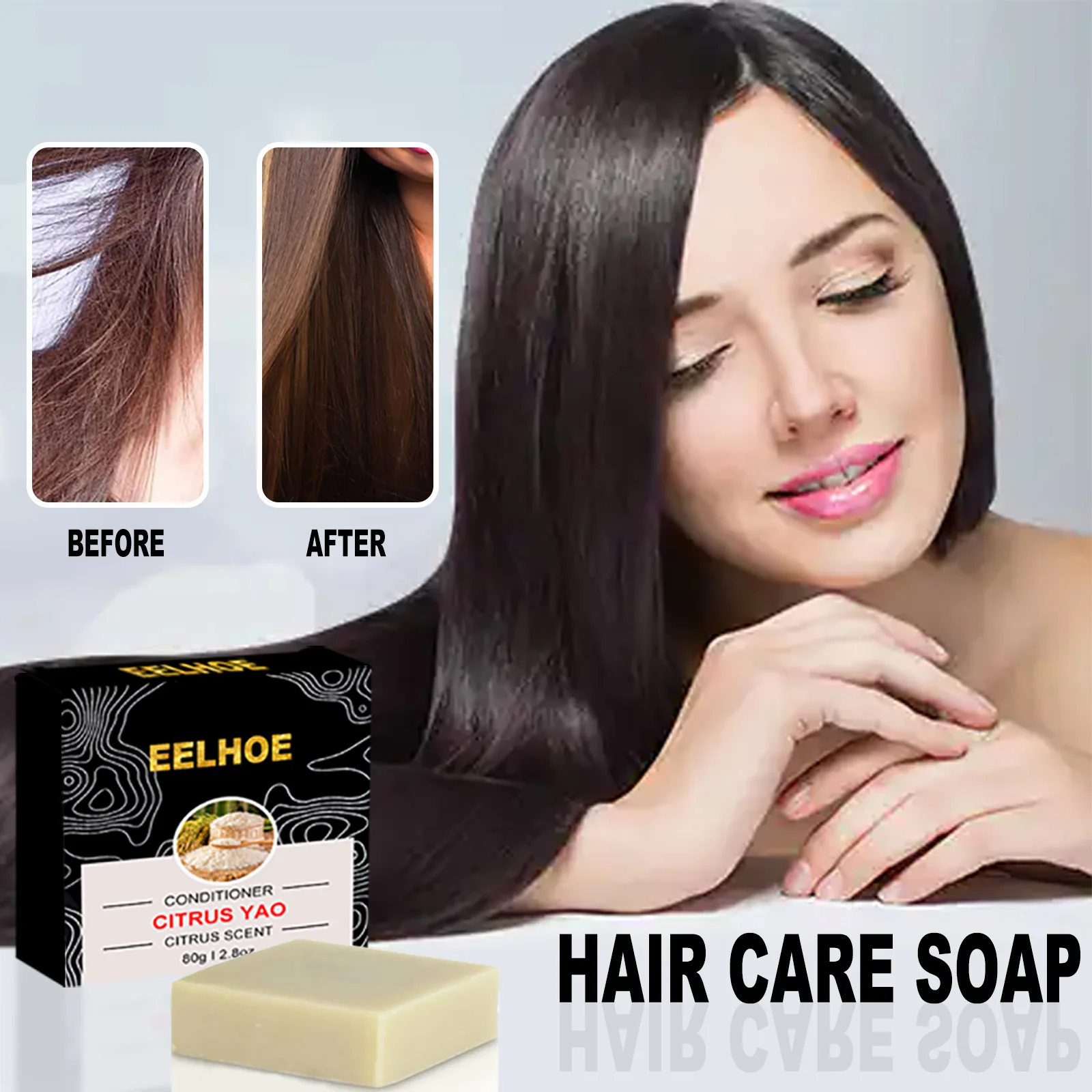 

80g Rice Hair Soap Hair Care Softening Shampoo Soap Repair Split Shampoo Nourishing Hair Smoothness, Strengthens, Lustrousness