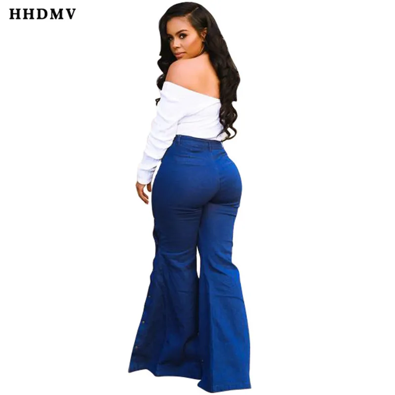 HHDMV HSF2048 fashion high street style long denim pants waist buttons open fork wide-legged | Женская одежда