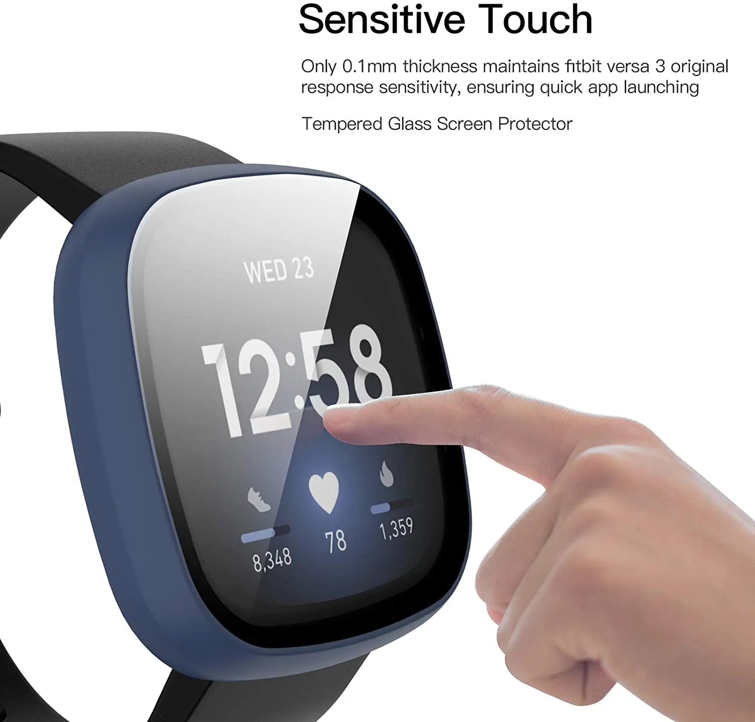 Tempered Glass Screen Protector for Fitbit Sensn/Versa 3, Full Hard PC Bumper HD Protective Cover for Fitbit Sensn/Versa 3 Watch