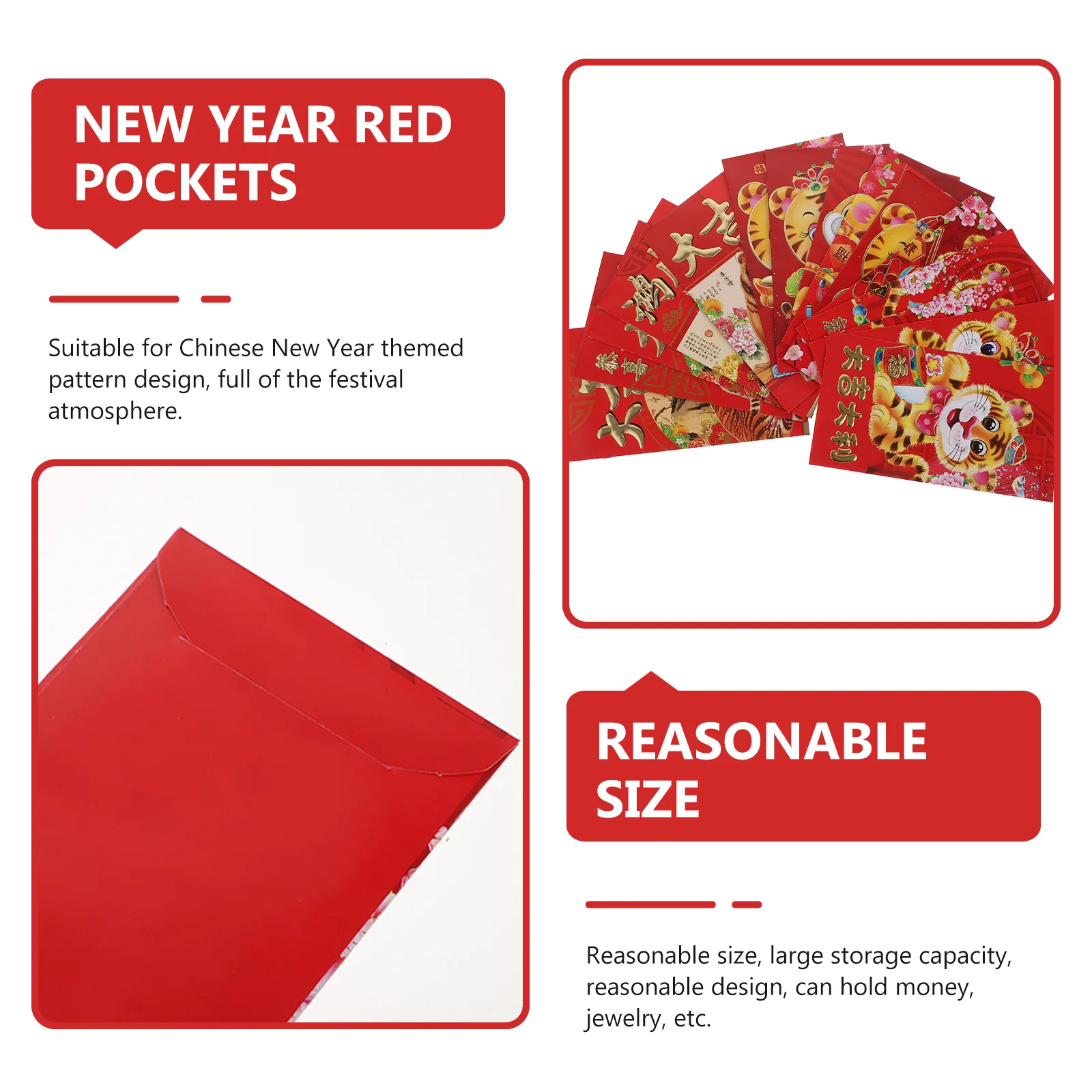 60pcs The Year of Tiger Red Envelopes Packets Money Paper Bags (Assorted Color) | Дом и сад