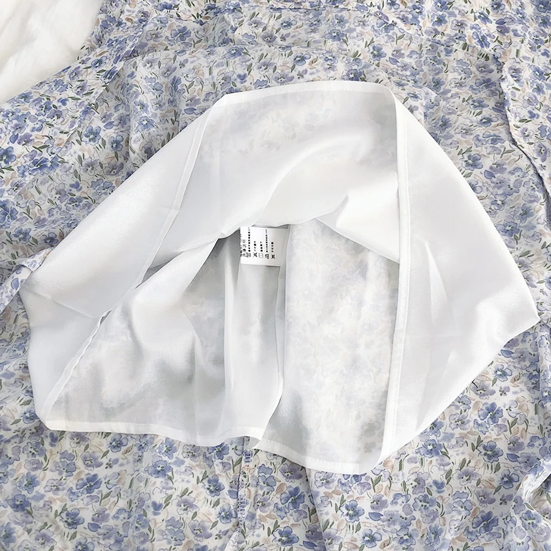 

Early spring floral retro blue purple elastic high waist skirt women