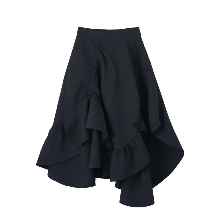 

2021 irregular black wave skirt female spring and summer high waist and thin split mid-length skirt