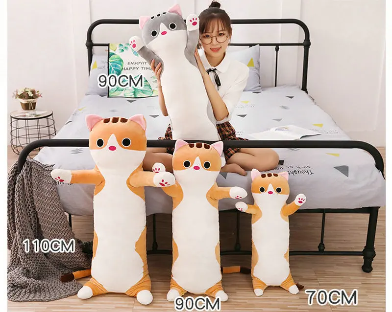 65-110 см длинная подушка для кошки плюшевая игрушка мягкая подушка кукла для животных спальный диван Декор для спальни каваи подарок на день рождения