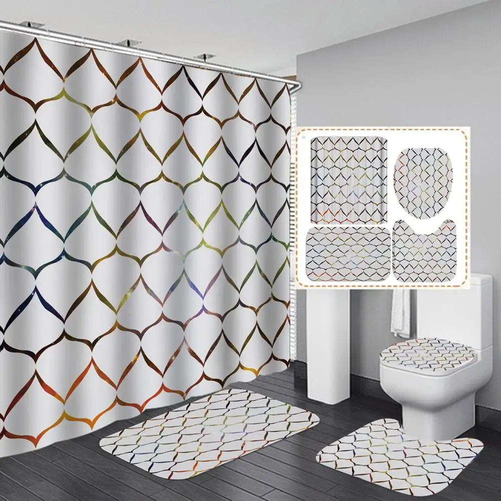 waterproof cloth white arrow bathroom black shower curtain 4 piece set carpet cover bath mat pad toilet cover for home decor free global shipping