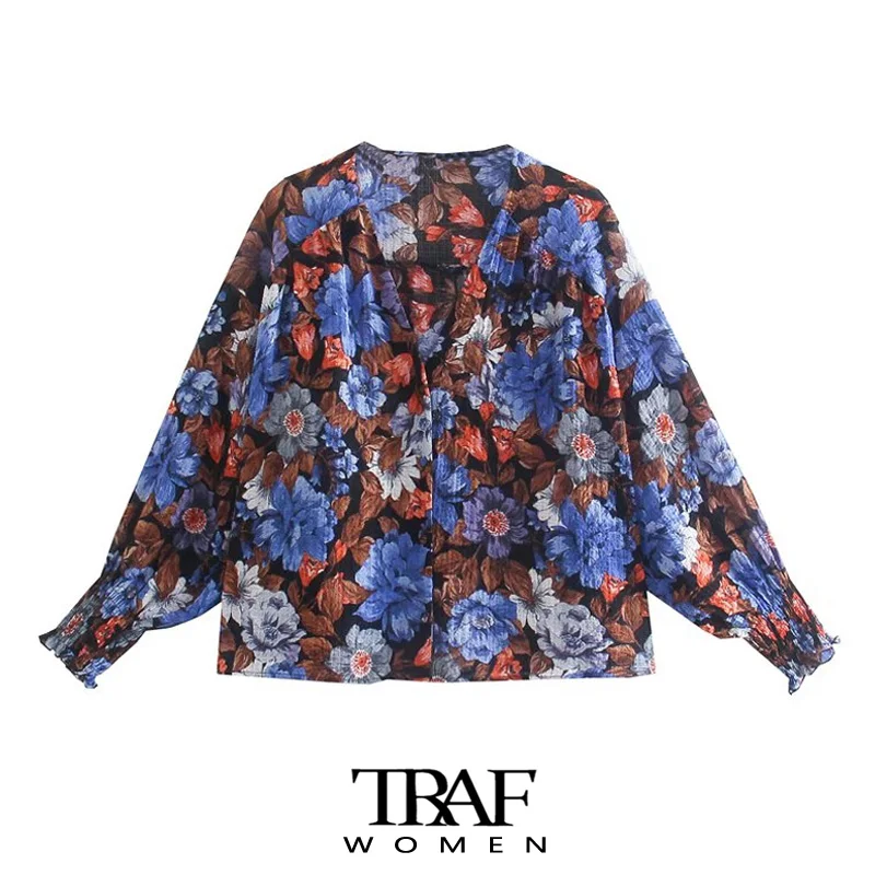 

Блузка женская с цветочным принтом, на пуговицах, с длинным рукавом