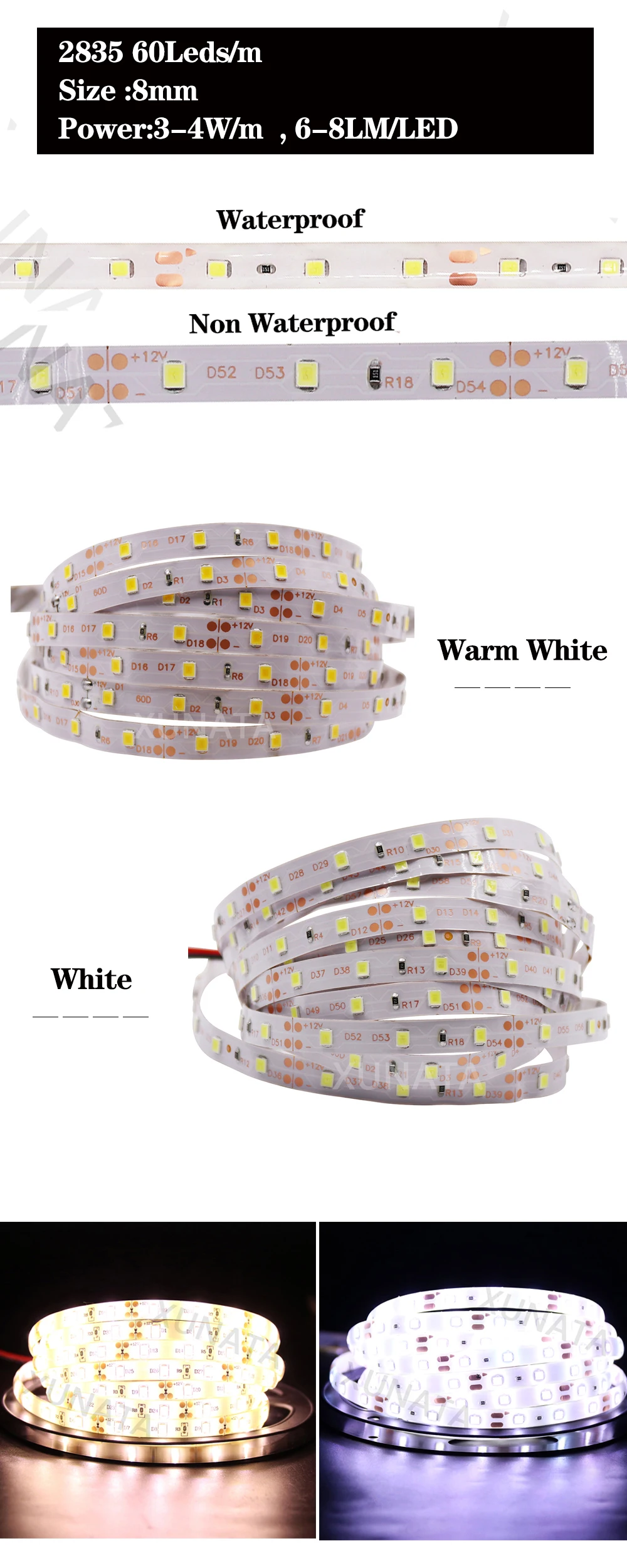 5 м/лот DC12V SMD5050 5054 2835 Светодиодные ленты веревка лента 300 светодиодный 1200 светодиодный Водонепроницаемый гибкий светодиодный лента светильник домашний Декор Светильник